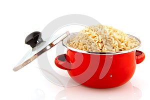 Red pan with rice