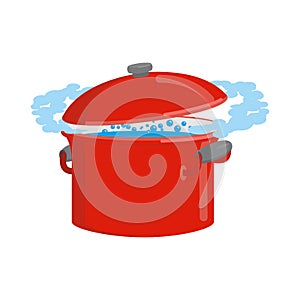 Red pan with water isolated. Kitchen utensils for cooking