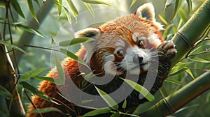 Red panda in bamboo forest photorealistic portrait inspired by joel sartore and tim flach