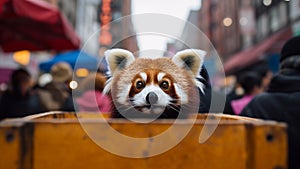 A red panda in a dumpster in the street. generative ai.