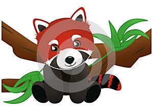 Red panda Sitting by Tree Illustration Isolated on White with Clipping Path