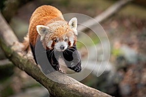 Red panda walking on the tree