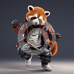 Hip-hop Red Panda: A Stylish 3d Rendering Of A Red Panda In Hip-hop Attire