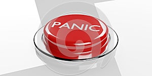 Red panic push button over white background, emergency, security or safety concept