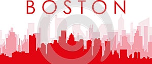 Red panoramic city skyline poster of BOSTON, UNITED STATES