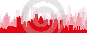 Red panoramic city skyline poster of BOSTON, UNITED STATES