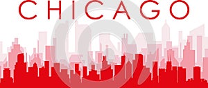 Red panoramic city skyline poster of CHICAGO, UNITED STATES