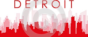 Red panoramic city skyline poster of DETROIT, UNITED STATES