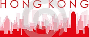 Red panoramic city skyline poster of HONG KONG, CHINA