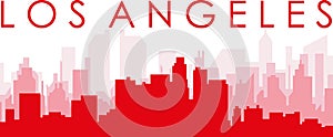 Red panoramic city skyline poster of LOS ANGELES, UNITED STATES