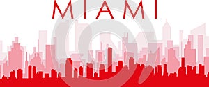 Red panoramic city skyline poster of MIAMI, UNITED STATES