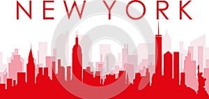 Red panoramic city skyline poster of NEW YORK, UNITED STATES