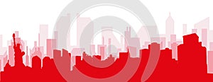 Red panoramic city skyline poster of NEW YORK, UNITED STATES