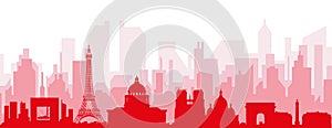 Red panoramic city skyline poster of PARIS, FRANCE