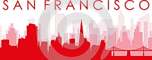 Red panoramic city skyline poster of SAN FRANCISCO, UNITED STATES