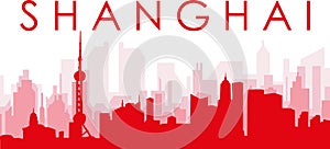 Red panoramic city skyline poster of SHANGHAI, CHINA