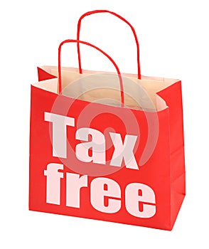 Red paper bag with tax free sign