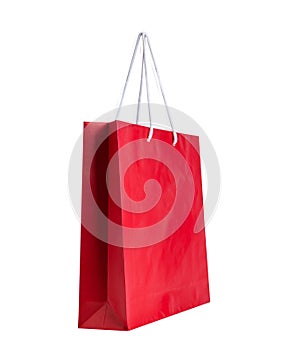 red paper bags shoppong isolated on white background with clipping path