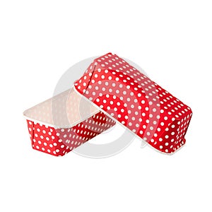 Red paper baking forms for cakes with dotted pattern