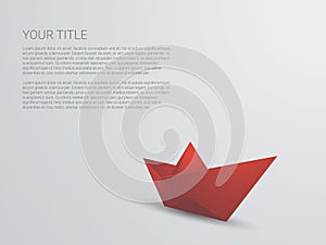 Red paper boat 3d vector background. Polygonal