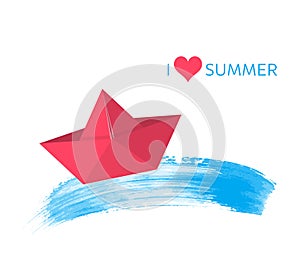 Red paper boat summer design vector illustration