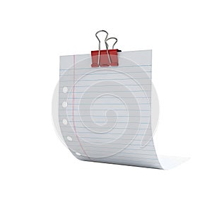 Red paper clip on lined paper