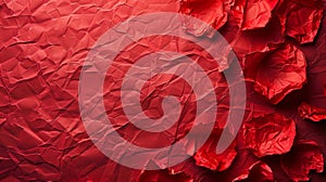 A red paper with crumpled edges and a bunch of flowers, AI