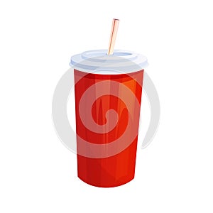 Red paper cup for soda, juice or soft drinks. Fast food. Cartoon vector illustration.