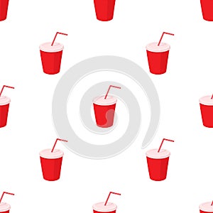 Red paper cup with straw pattern seamless vector