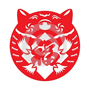 Red paper cut circle pig zodiac hold Chinese word mean Good Fortune sign isolate on white background vector design