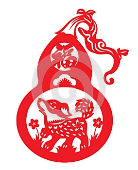 Red paper cut a dog in calabash zodiac symbols