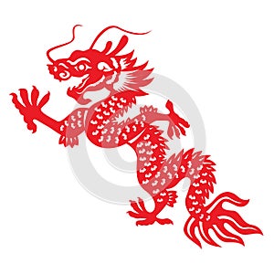 Red paper cut Dragon china vector design