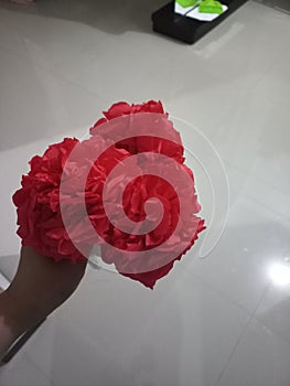 Red paper flower handmade  with full of love