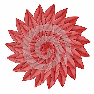 Red paper flower on a white background. 3d render