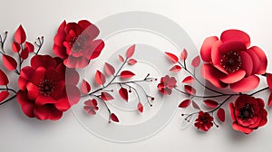 Red Paper Flowers on a White Background