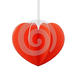 Red paper heart. Valentine's Day gift concept 3d render illustration.