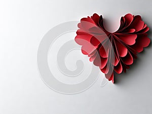 A red paper heart on a white background