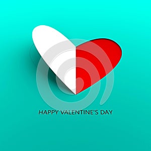 Red paper hearts Valentines day card clipped in blue background