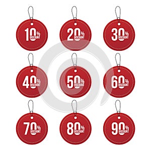 Red Paper Sale Percent Tags. Set Of Vector Labels