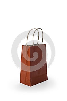 Red paper shopping bags isolated on white background
