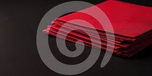 Red paper stack on black background with clean folded edges