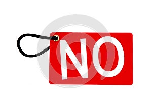 Red paper tag labeled with no words