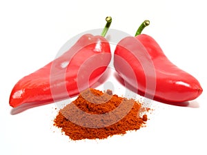 Red paprikas and ground paprika