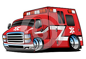 Red Paramedic Ambulance Rescue Truck Cartoon Isolated Vector Illustration