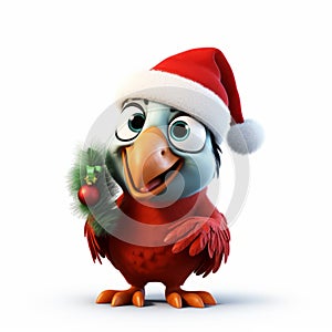 Christmas Bird With Santa Hat - Photorealistic 2d Illustration photo