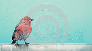 Hyper-realistic Illustration Of A Red Bird On Metal Ledge photo