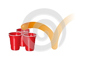 Red party cup with ping pong ball, isolated on white background