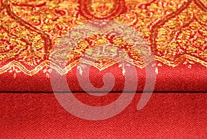 Red pashmina shawl with embroidery photo
