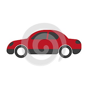 Red passenger car sedan close-up flat art design on white