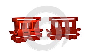 Red Passenger train cars toy icon isolated on transparent background. Railway carriage.